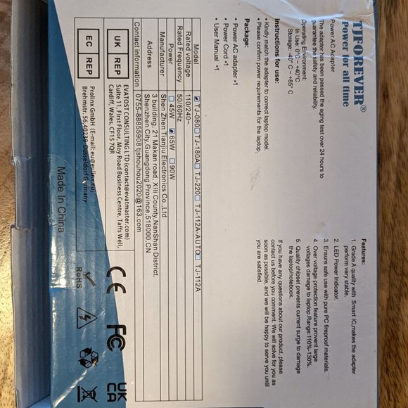 Tjforever ASUS Replacement Laptop Power Adapter Tj-080 Output 19.5v 65W - Picture 2 of 6